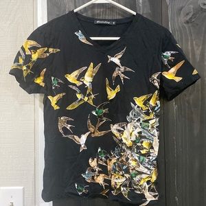 Black shirt, gorgeous bird print